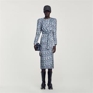 Belden Drapeli İpek Elbise