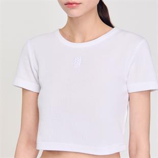 Beyaz Bisiklet Yaka T-shirt
