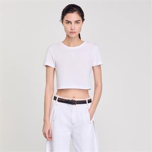 Beyaz Bisiklet Yaka T-shirt
