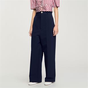 Beyaz Düğme Kapama Lacivert Pantolon