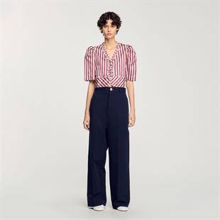 Beyaz Düğme Kapama Lacivert Pantolon