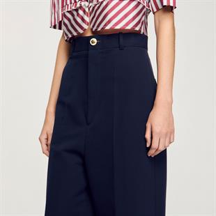 Beyaz Düğme Kapama Lacivert Pantolon