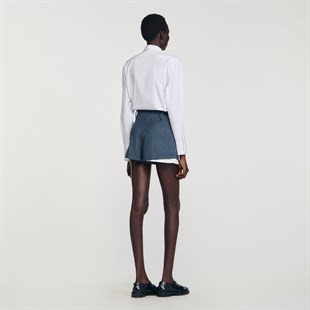 Beyaz Geçişli Kumaş Şort