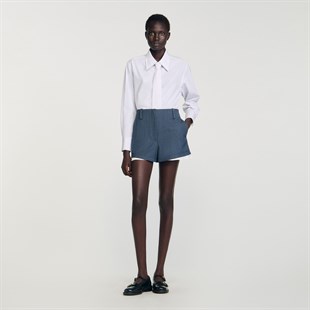 Beyaz Geçişli Kumaş Şort