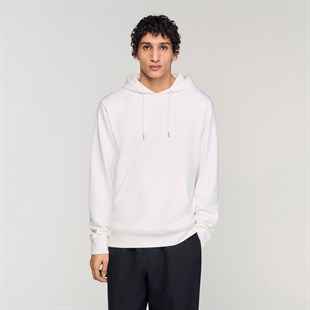 Beyaz Logo Kapüşonlu Sweatshirt