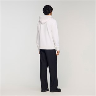 Beyaz Logo Kapüşonlu Sweatshirt