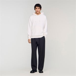 Beyaz Logo Kapüşonlu Sweatshirt