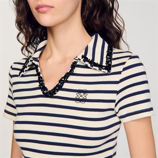 Boncuk İşlemeli Polo Yaka T-shirt