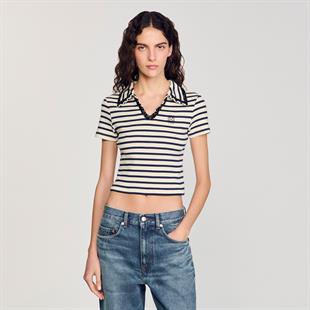 Boncuk İşlemeli Polo Yaka T-shirt