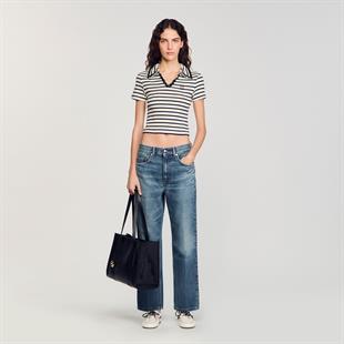 Boncuk İşlemeli Polo Yaka T-shirt