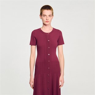 Bordo Ribana Triko Elbise