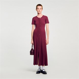 Bordo Ribana Triko Elbise