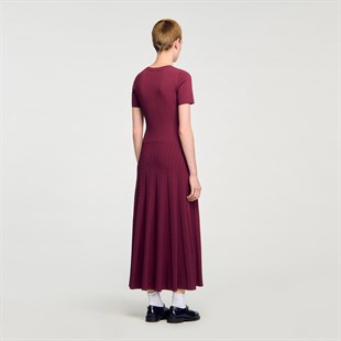 Bordo Ribana Triko Elbise