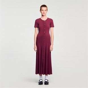 Bordo Ribana Triko Elbise