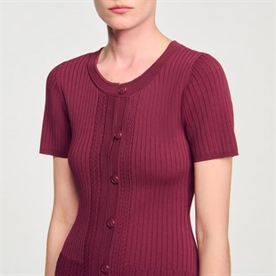Bordo Ribana Triko Elbise