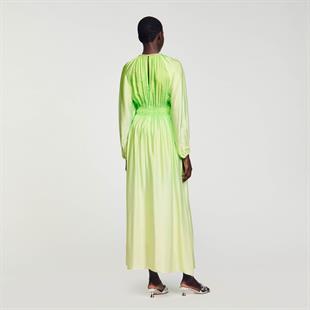 Büzgülü Yeşil Uzun Elbise