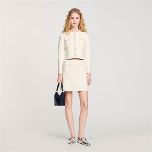 Cep Detaylı Mini Triko Etek