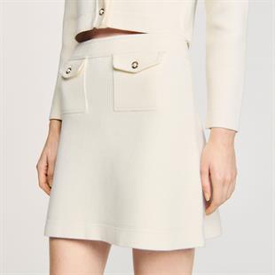 Cep Detaylı Mini Triko Etek