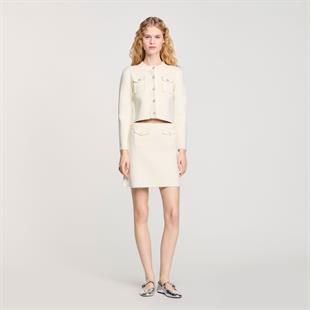 Cep Detaylı Mini Triko Etek