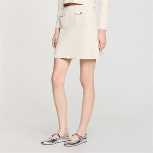 Cep Detaylı Mini Triko Etek