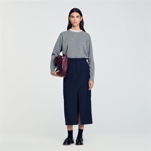 Cep Detaylı Yırtmaçlı Uzun Etek