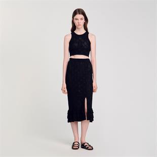 Çiçek Desen Yırtmaçlı Etek