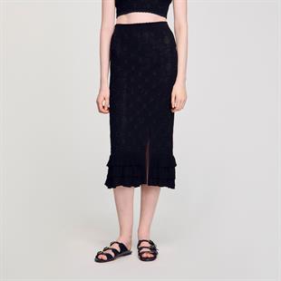 Çiçek Desen Yırtmaçlı Etek