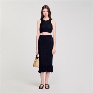 Çiçek Desen Yırtmaçlı Etek