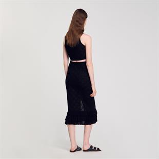 Çiçek Desen Yırtmaçlı Etek