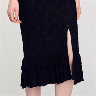 Çiçek Desen Yırtmaçlı Etek