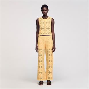 Çiçek Desenli Kroşe Pantolon