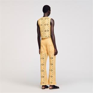 Çiçek Desenli Kroşe Pantolon