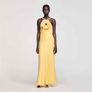 Çiçek Detaylı Uzun Elbise