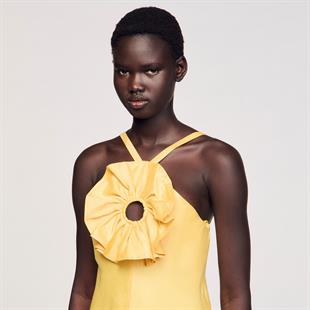 Çiçek Detaylı Uzun Elbise