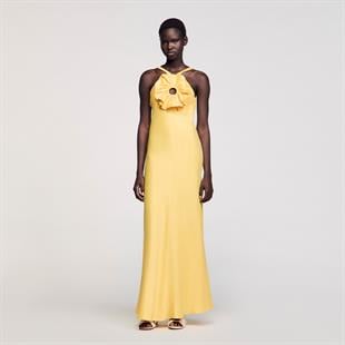 Çiçek Detaylı Uzun Elbise