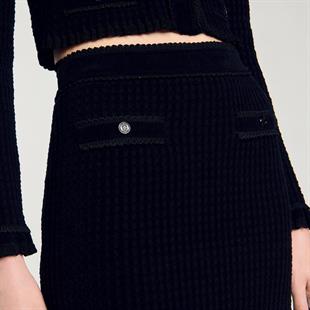 Çiçek Form Düğmeli Triko Etek