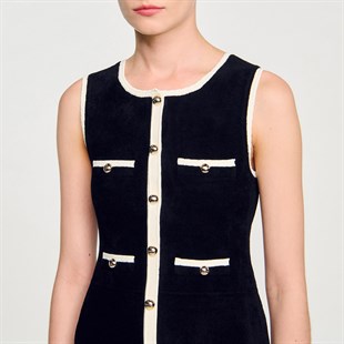 Çift Renkli Triko Mini Elbise