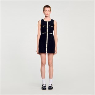 Çift Renkli Triko Mini Elbise