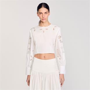 Delik İşi Beyaz Bluz