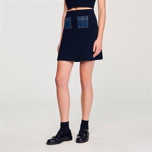 Denim Cepli Ribana Triko Etek