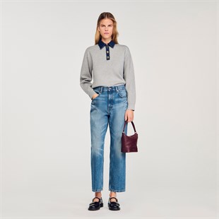 Denim Karışımlı Gri Triko