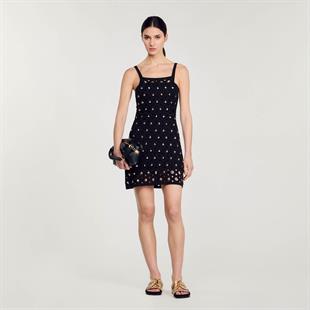 Deniz Kabuğu İşlemeli Siyah Elbise