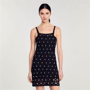 Deniz Kabuğu İşlemeli Siyah Elbise