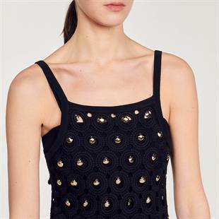 Deniz Kabuğu İşlemeli Siyah Elbise