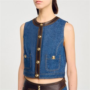 Deri Mix Denim Yelek