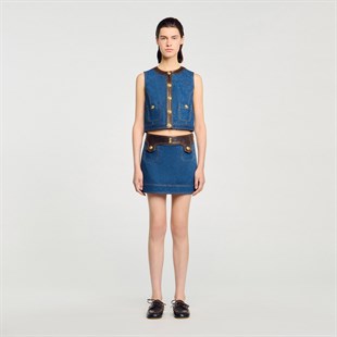 Deri Mix Denim Yelek