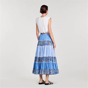 Desenli Mavi Uzun Etek