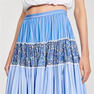 Desenli Mavi Uzun Etek