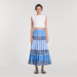 Desenli Mavi Uzun Etek