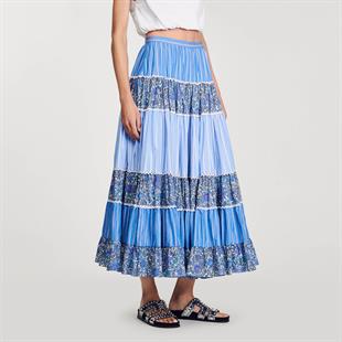 Desenli Mavi Uzun Etek